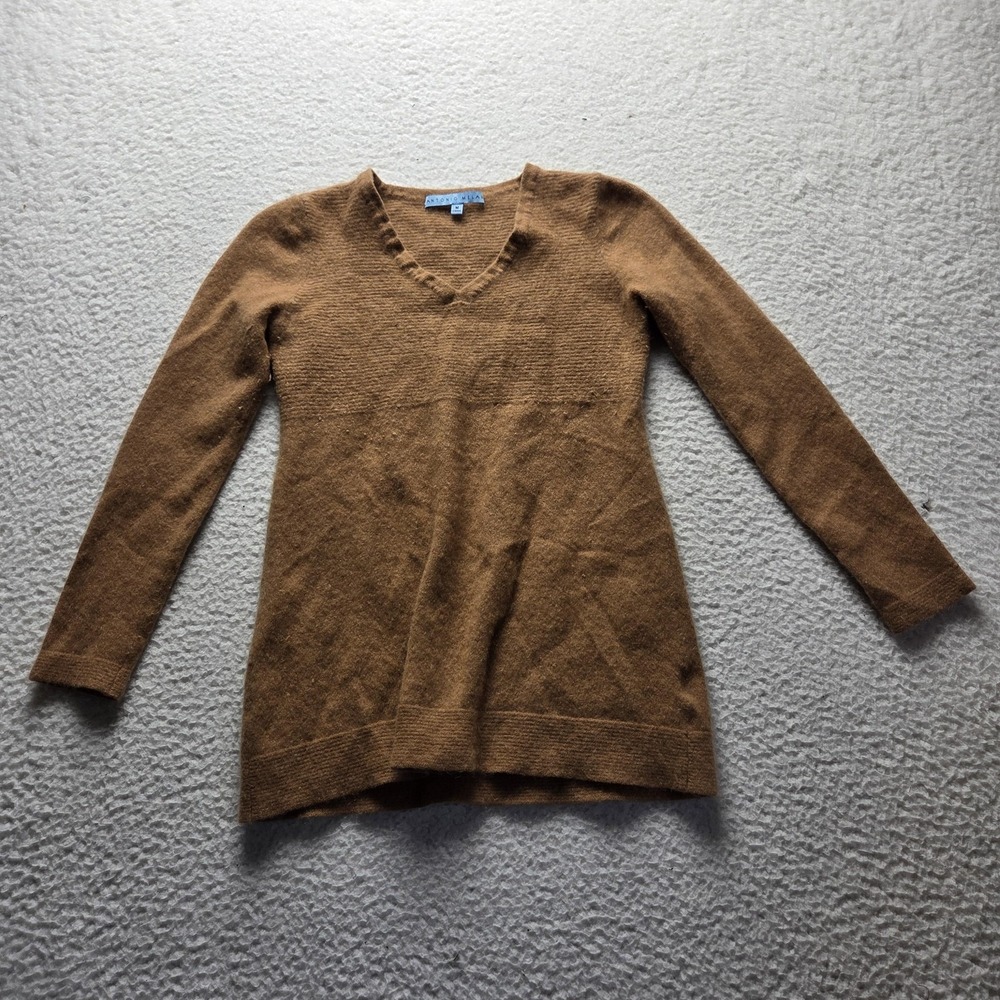 Antonio Melani Sweater Tunic Womens M Brown Cashmere V Neck Long Sleeve